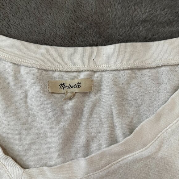 Madewell Double Face V-Neck Long Sleeve Tee Shirt Women's LARGE Cream Cropped - Picture 3 of 9